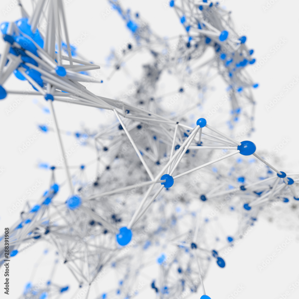 Glowing nodes with variational lines, 3d rendering