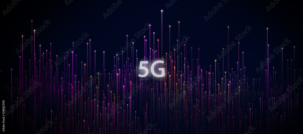 抽象的5G图标，点对点连接线设计，新一代移动网络概念。