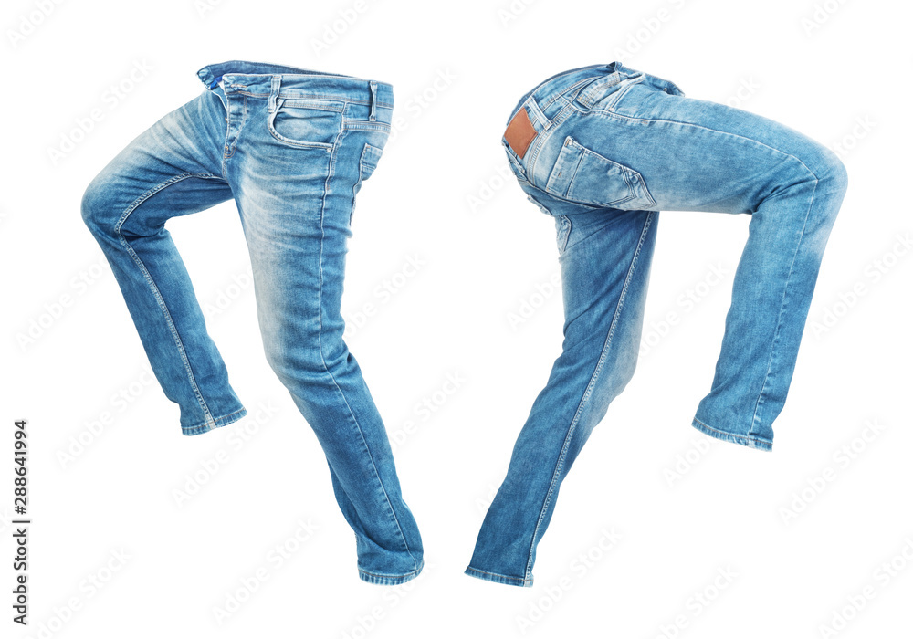 Blank jeans pants leftside and rightside isolated on a white background