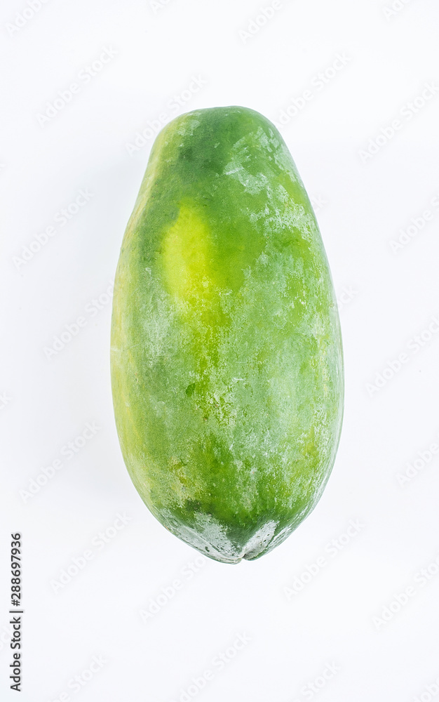 Fresh fruit green papaya on white background