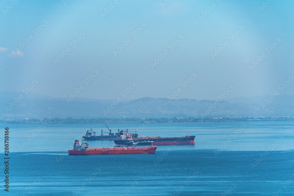 San Francisco cargo ships off the bay