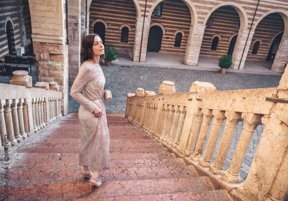 Young girl traveling in Verona