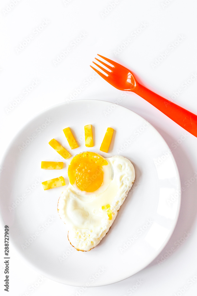 sunshine fried eggs breakfast for kid on white background