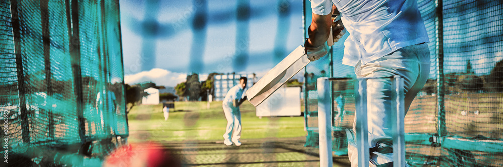 Low section of sportsman playing cricket at field