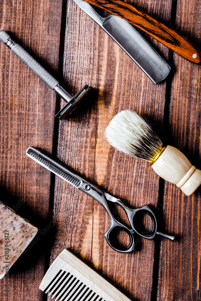 Tools for cutting beard barbershop top view