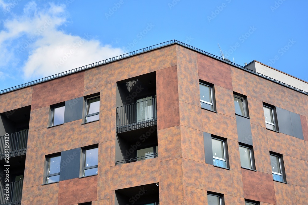 Modern European residential apartment buildings quarter. Abstract architecture, fragment of modern u