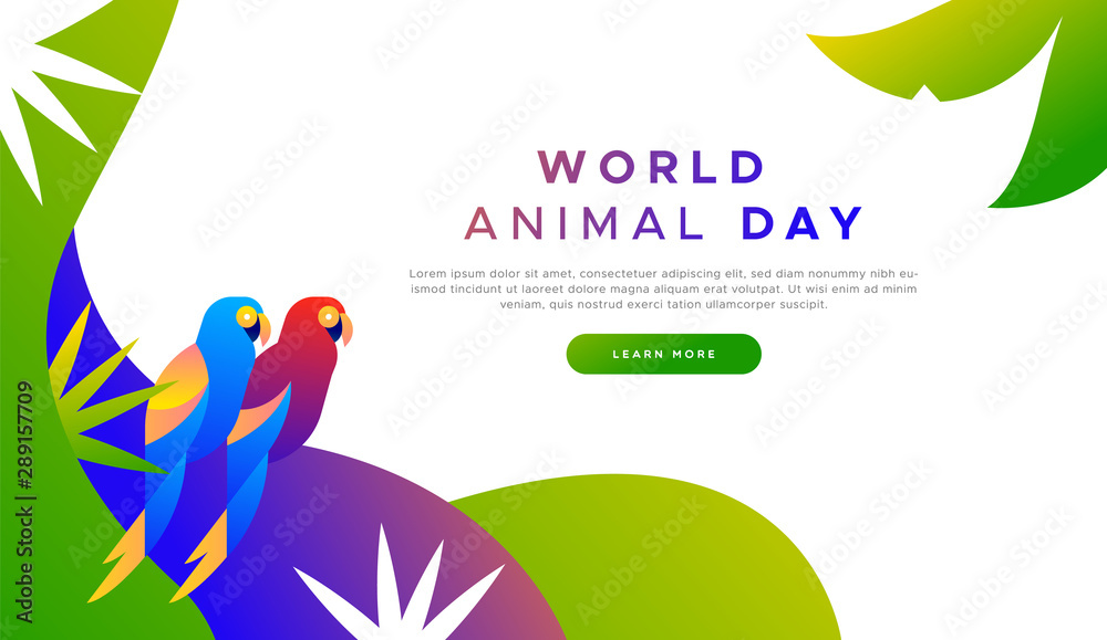 Animal day landing page template of exotic birds