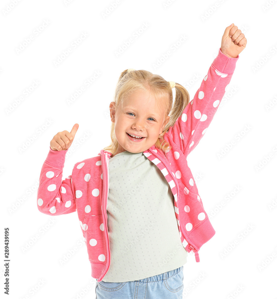 Happy little girl on white background