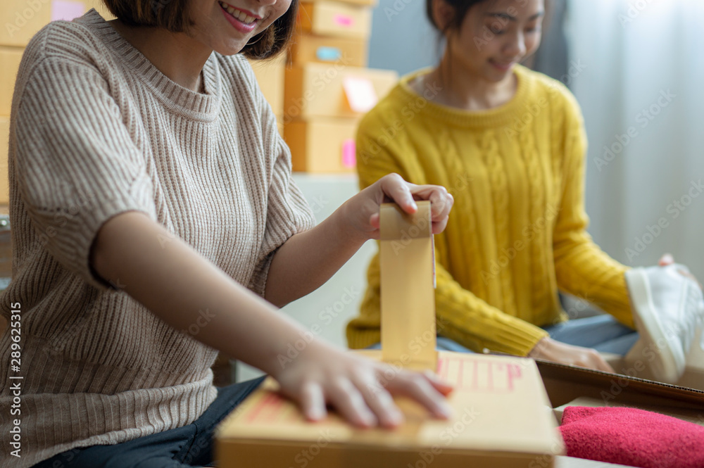 Asian teenager owner business woman work at home for online shopping and sale.