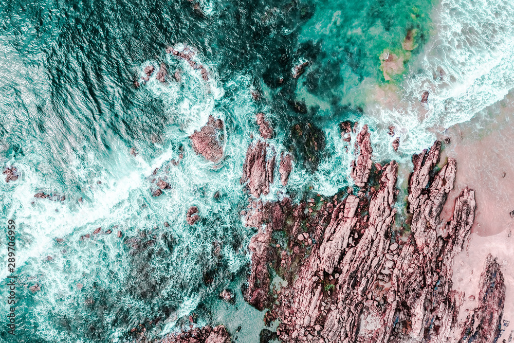 Aerial View Of Ocean Waves Crashing