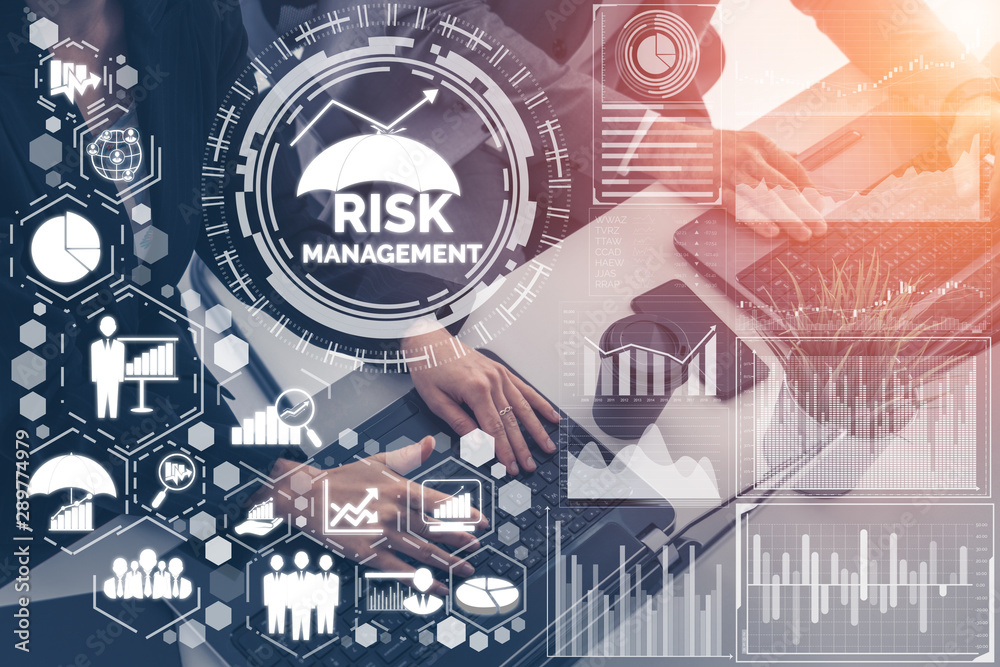 Risk Management and Assessment for Business Investment Concept. Modern graphic interface showing sym