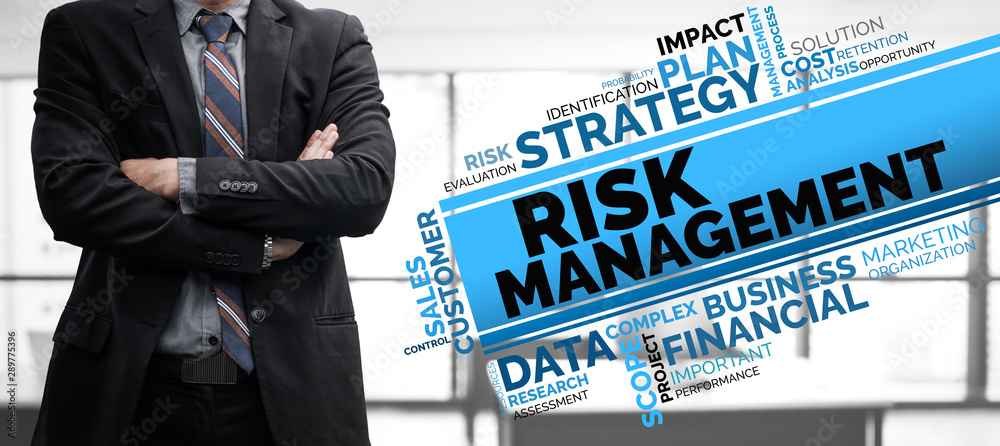 Risk Management and Assessment for Business Investment Concept. Modern graphic interface showing sym