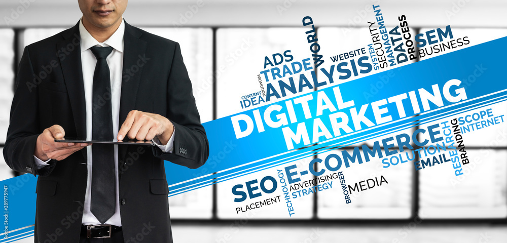 Digital Marketing Technology Solution for Online Business Concept - Graphic interface showing analyt