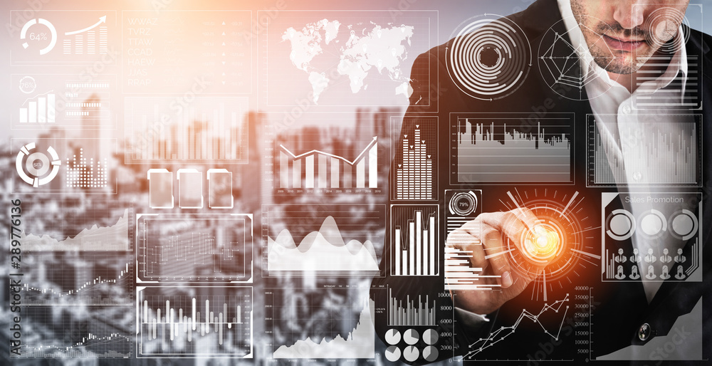 Big Data Technology for Business Finance Analytic Concept. Modern graphic interface shows massive in