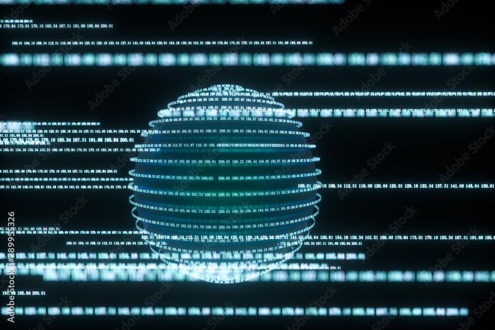 数字线条，地球仪大数据背景，3d渲染