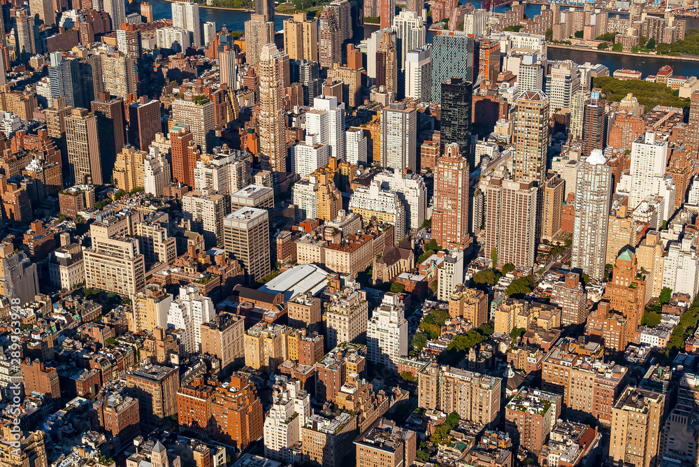 Aerial view of the skyscrapers of in Manhattan, New York City