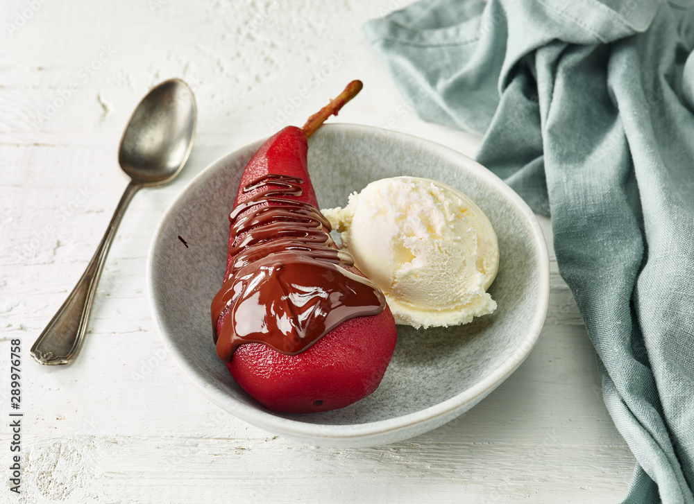 Pear poached in red wine