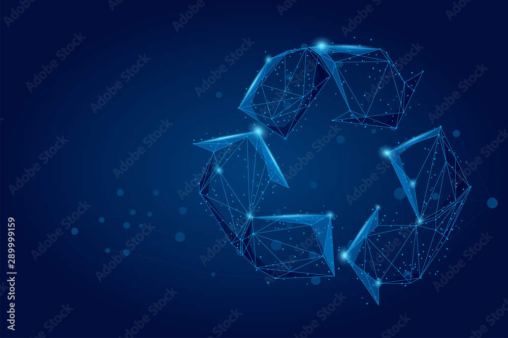 Abstract mash line and point recycle sign. Abstract Low-poly wireframe Save world ecology vector Ill