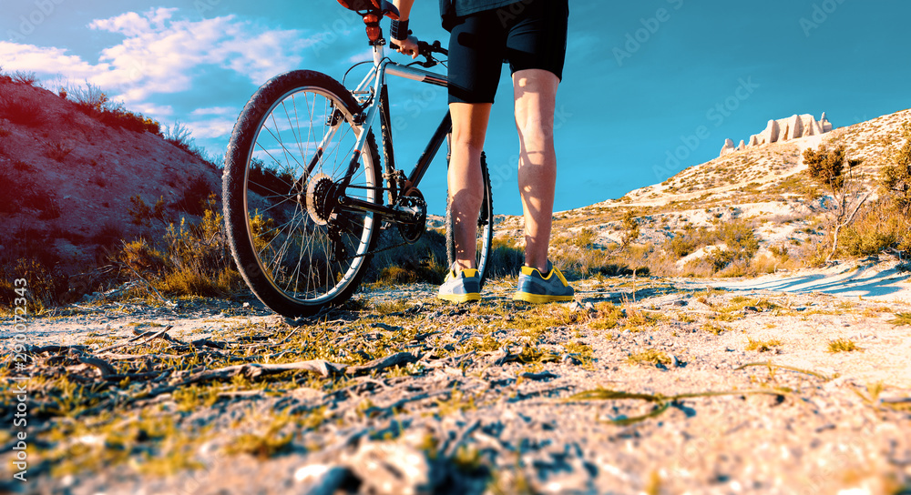 Extreme sports and adventure..Mountain bike and adventure man in action.Healthy life style in outdoo