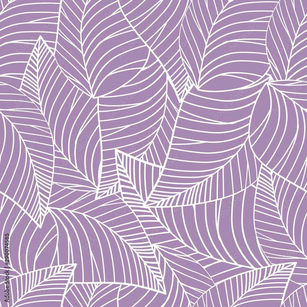 Square seamless poster with abstract leaves pattern at light lilac background.