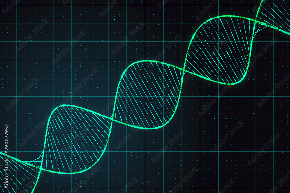 在抽象方格背景下的数字dna螺旋遗传学概念。