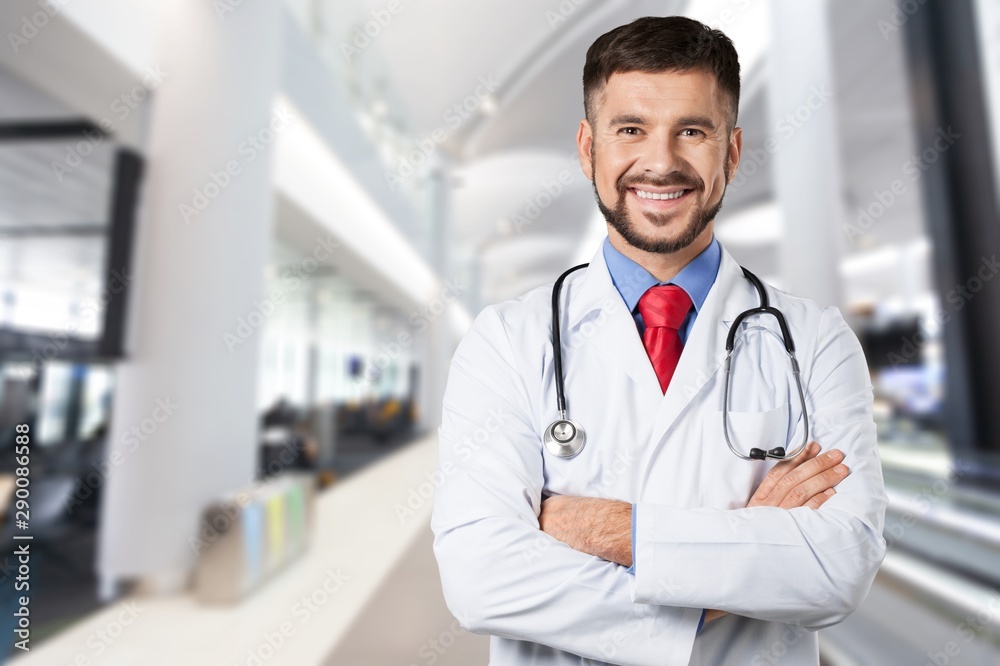 Handsome doctor portrait  on background