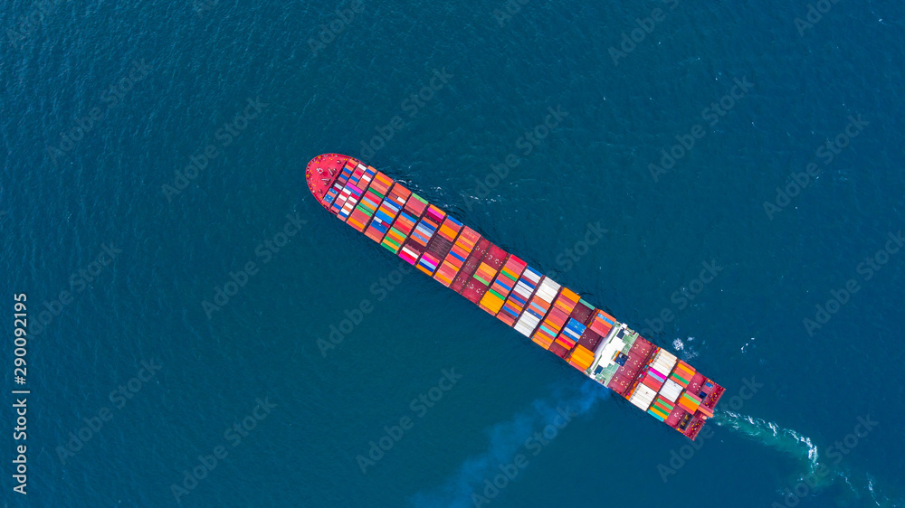 Container ship carrying container for business freight shipping import and export, Aerial view conta