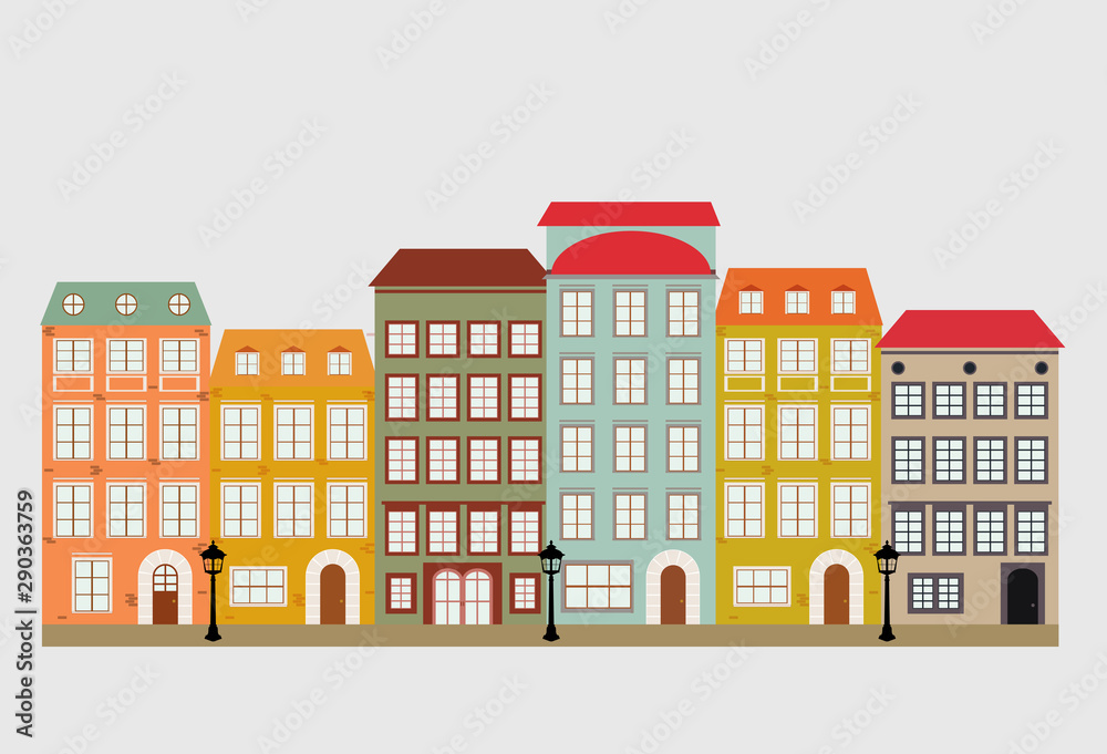 Little Town in retro Style. Vector Illustration