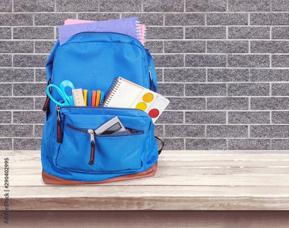 School backpack back bag book blue stationery