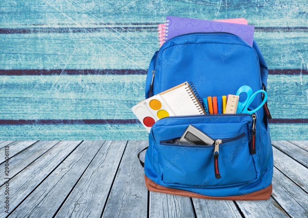 School backpack back bag book blue stationery