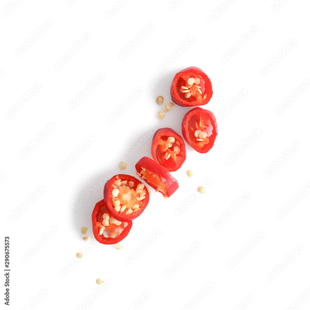 Cut chili pepper on white background