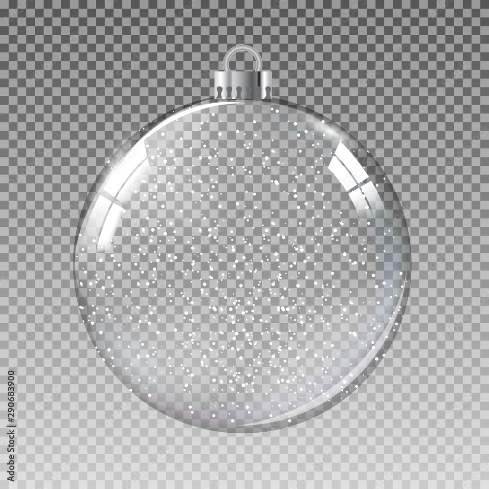 Glass Transparent Christmas Ball with Snow. Vector Illustration