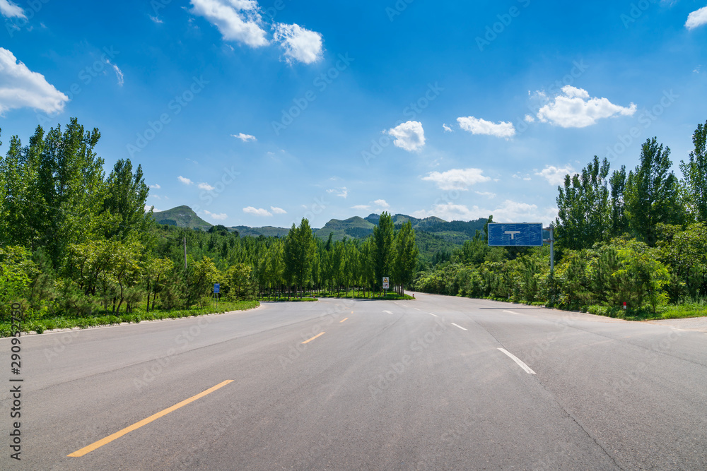 Under the blue sky white cloud of highway landscape