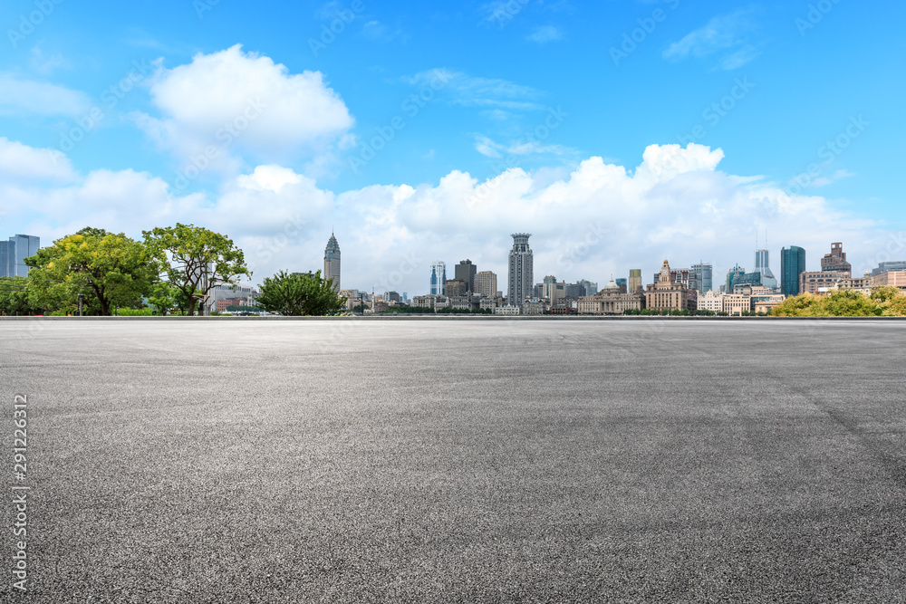 Race track ground and city skyline with buildings in Shanghai,China.