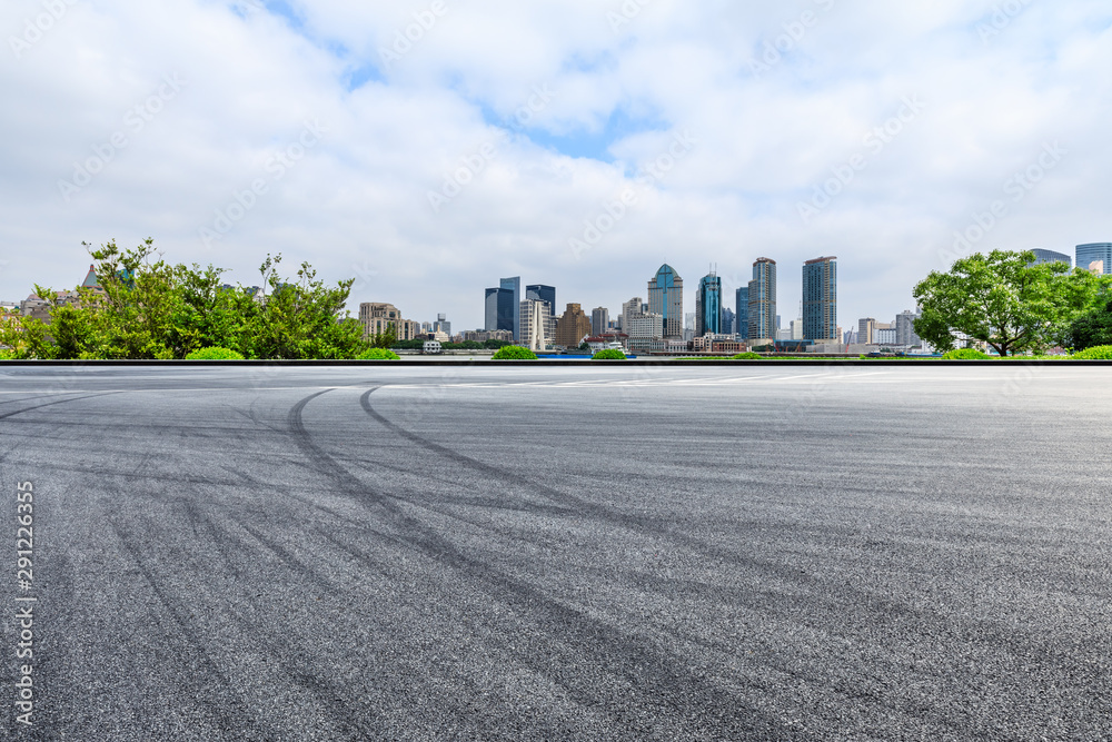 Race track ground and city skyline with buildings in Shanghai,China.