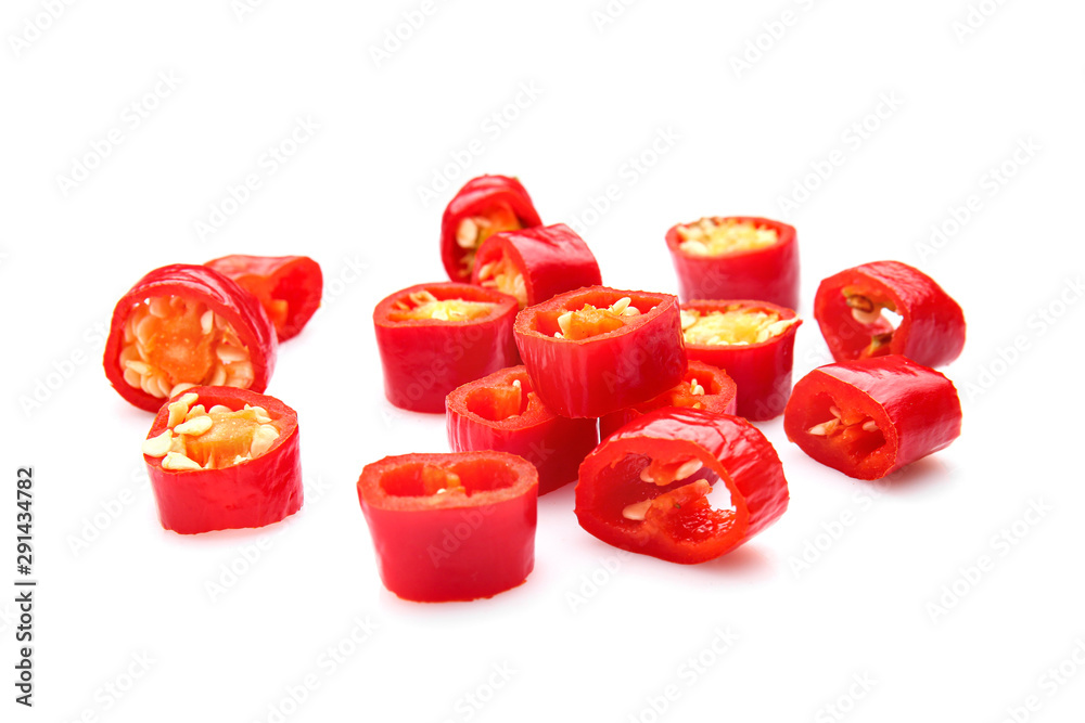 Cut chili pepper on white background