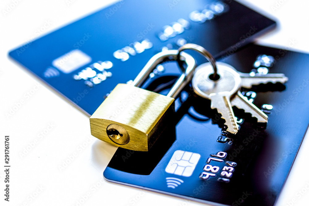 Credit cards with lock close up - online shopping