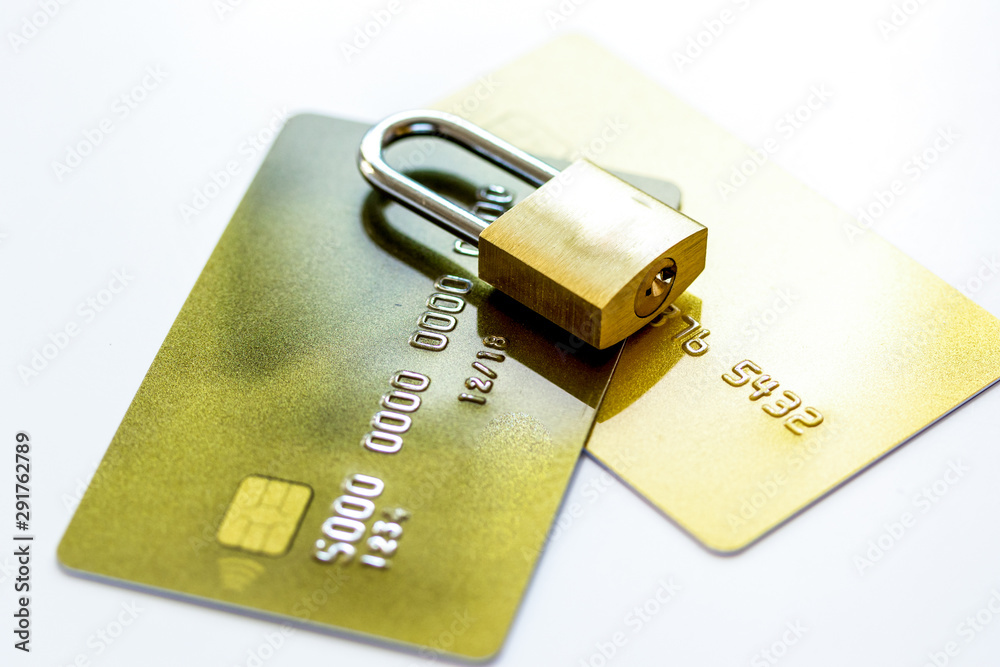 Credit cards with lock close up - online shopping