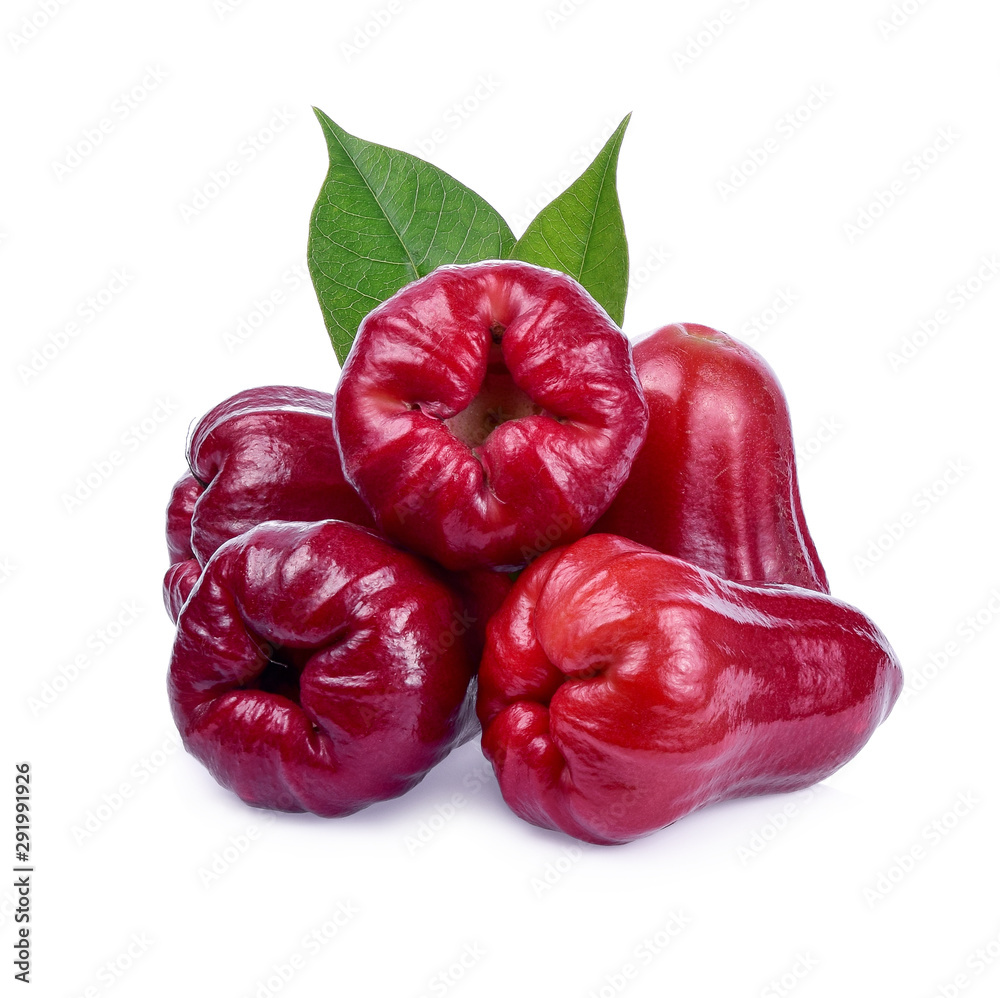 Rose apple with leaf isolated on white background.