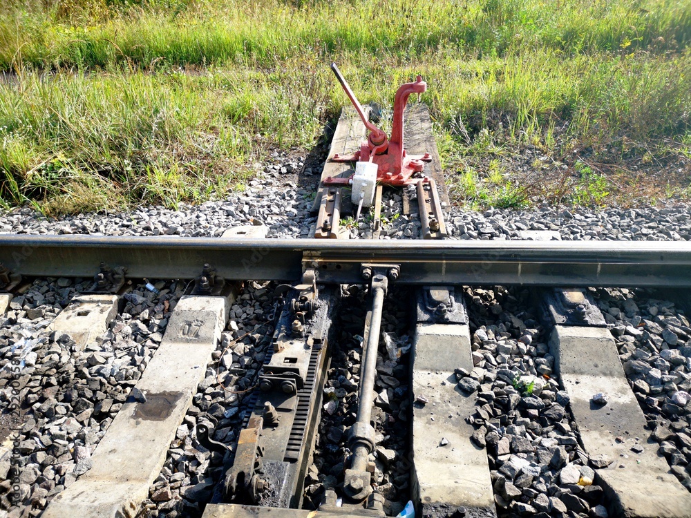 Railway manual switch of train movement directions, arrow.