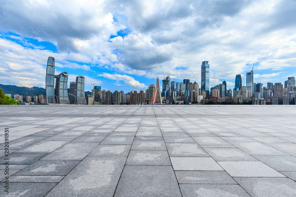 Empty square floor and cityscape with buildings in Chongqing,China.