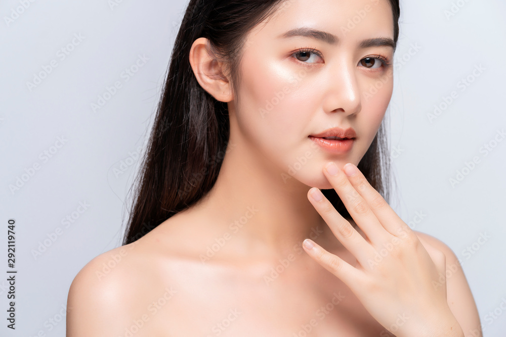 Beautiful Pretty Young asian Woman with Clean Fresh bare Skin concept Asian Girl beauty face skincar