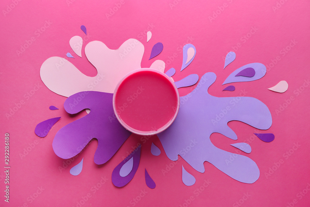 Container with sugaring paste on color background