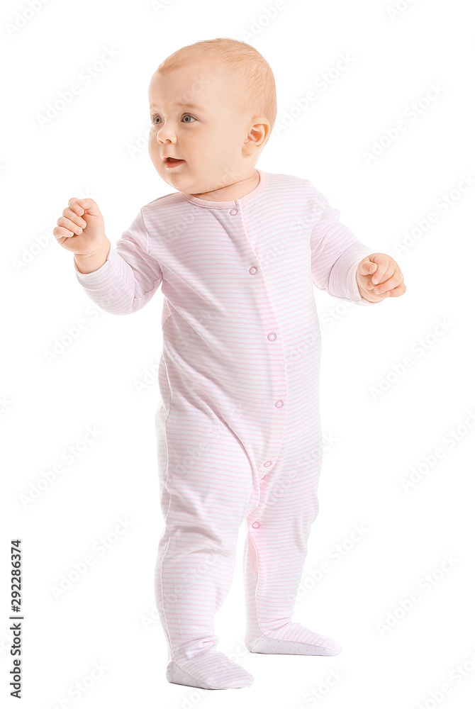 Cute little baby on white background