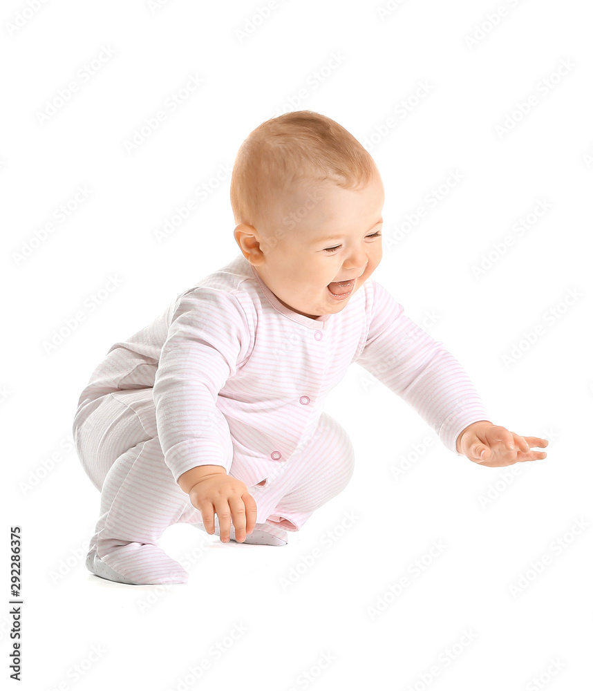 Cute little baby on white background