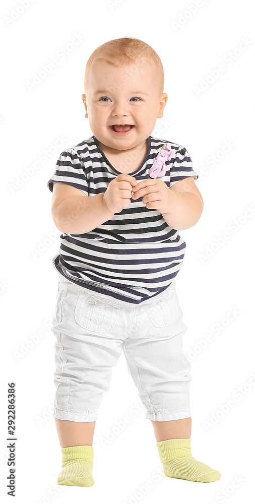 Cute little baby on white background