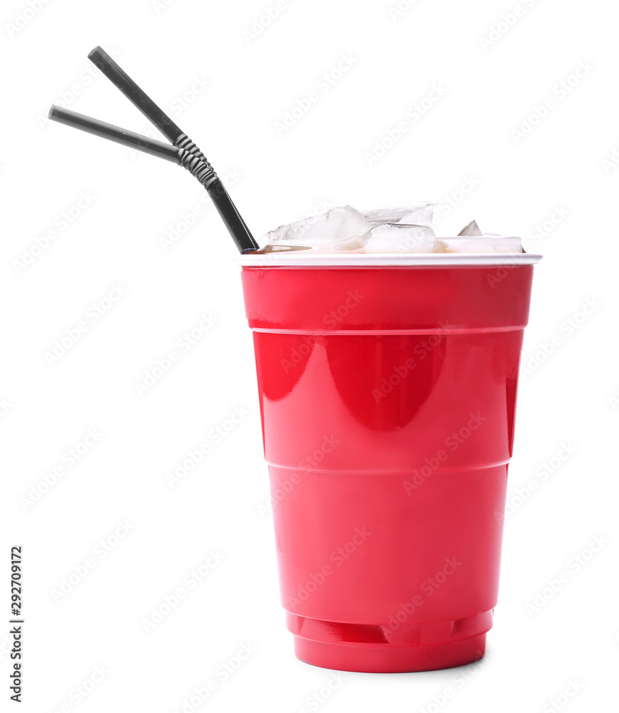 Cup of cold cola on white background