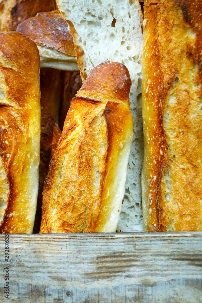 french baguette, bread  sold in bakery