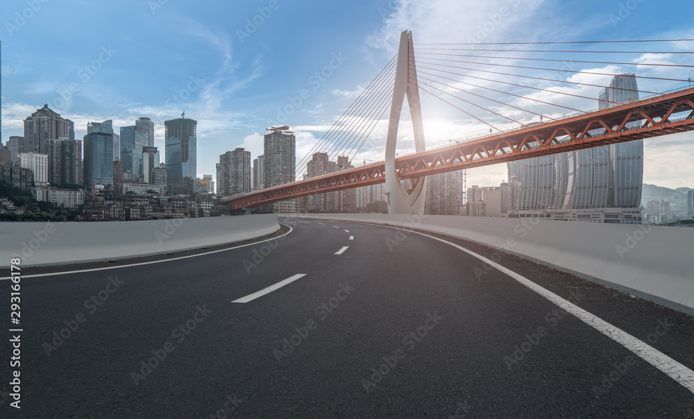 Skyline of urban roads and architectural landscapes..