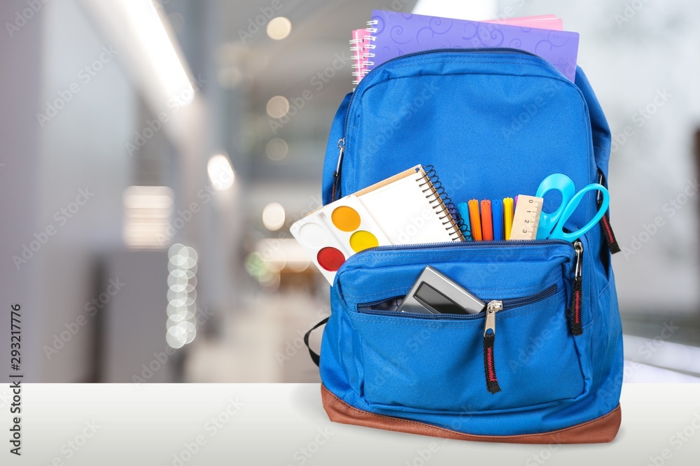 Blue School Backpack  on   background.